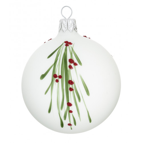 White matt bauble with hanging mistletoe