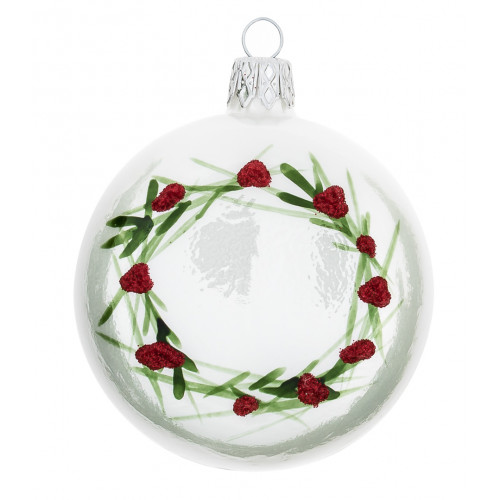 Glossy white medallion with a painted wreath