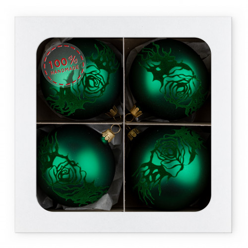 Matte green ball with velvet rose decoration - 8 cm (4...