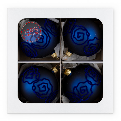 Matte blue ball with velvet flower decoration (4 pcs in...